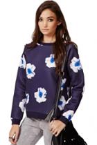 Oasap Floral Print Purple Sweatshirt