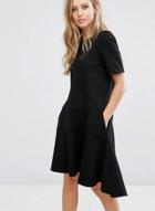 Oasap Solid Color Round Neck Batwing Sleeve Pleated High-low Dress
