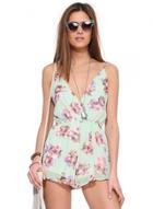 Oasap V Neck Floral Printing Chiffon Jumpsuit