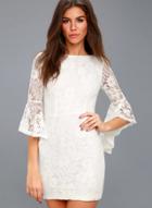 Oasap Fashion Solid Lace Half Flare Sleeve Back V Neck Mini Dress