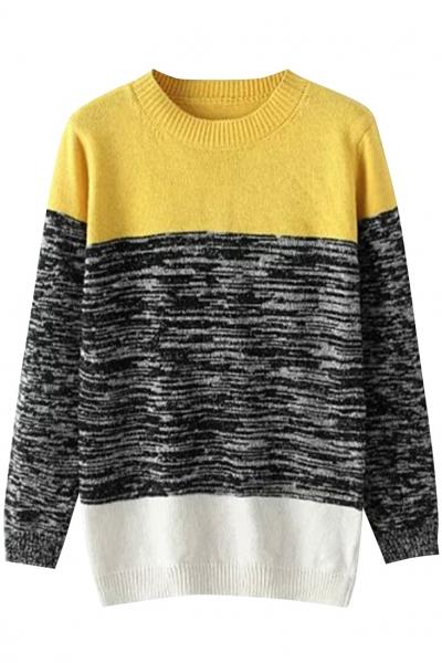 Oasap Heather Print Paneled Pullover Knit Sweater