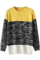 Oasap Heather Print Paneled Pullover Knit Sweater