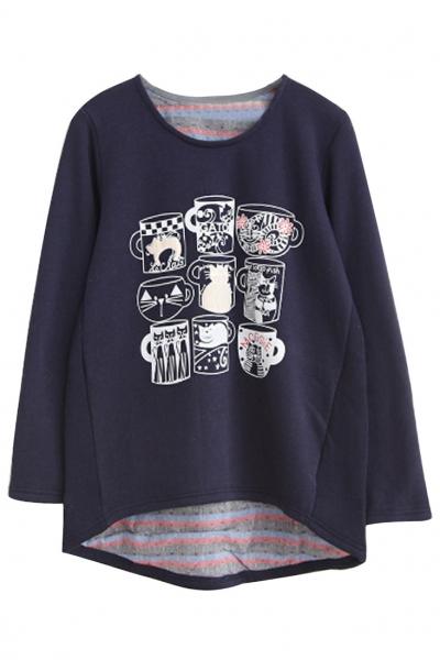 Oasap Cute Kittens Print High-low Sweater