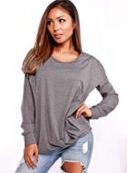 Oasap Hooded Long Sleeve Fake Two Piece Solid Color Tee Shirt