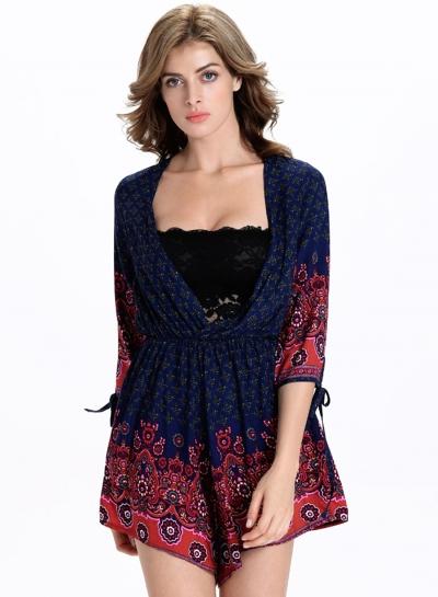 Oasap V Neck Half Sleeve Loose Floral Printed Romper