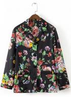Oasap Turn Down Collar Long Sleeve Floral Printed Shirt