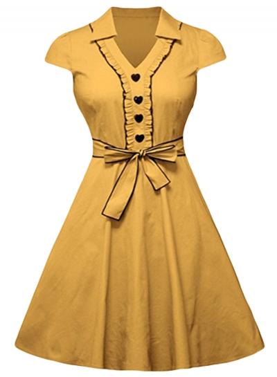 Oasap Vintage V Neck Cap Sleeve Bow Waist Dress