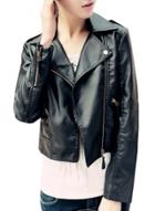 Oasap Women's Fashion Pu Leather Zipper Short Motorcycle Jacket