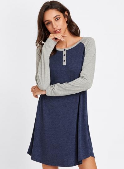 Oasap Fashion Color Block Long Sleeve Loose T-shirt Dress