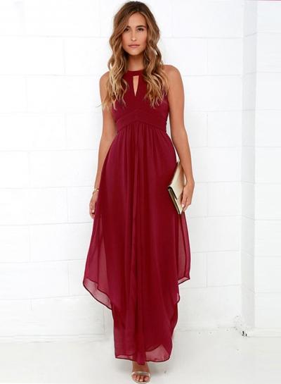 Oasap Halter Sleeveless Solid Maxi Chffon Evening Dress
