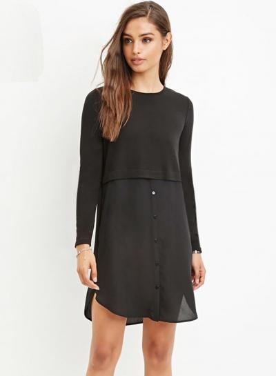 Oasap Black Slim Round Neck Dress