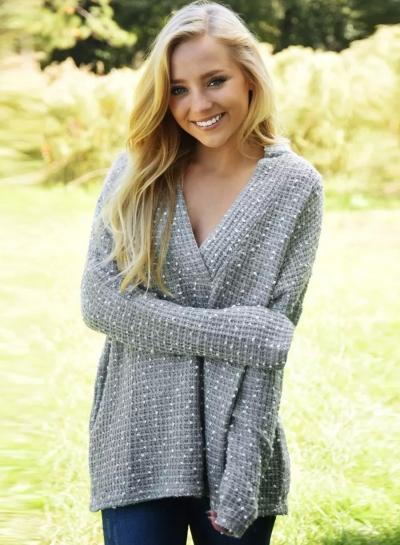 Oasap V Neck Loose Fit Pullover Dot Sweater