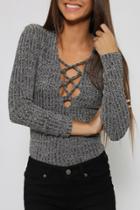 Oasap Heathered Ash Lace-up Front Slim Fit Top