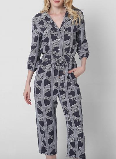 Oasap Fashion V Neck 3/4 Sleeve Cropped Jumpsuit