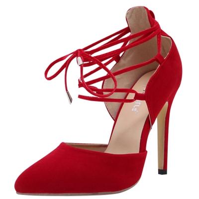 Oasap Pointed Toe Ankle Lace-up Solid Stiletto Pumps