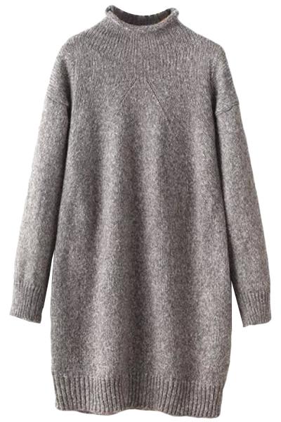 Oasap Fashion Solid Knit High Neck Long Pullover Sweater