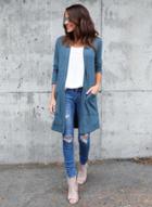 Oasap Casual Solid Color Long Sleeve Cardigan
