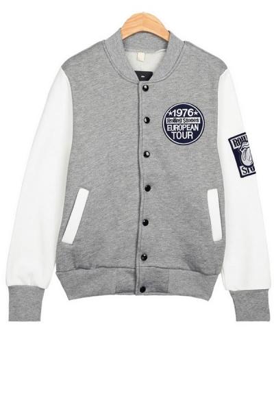 Oasap Sporty Appliqued Fleece Jacket