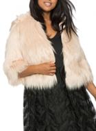 Oasap Women's Open Front Faux Fur 3/4 Sleeve Coat