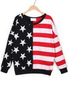 Oasap Striped Star French Terry Sweatshirt