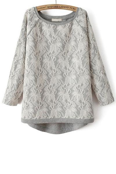 Oasap Lace Overlay High-low Sweatshirt