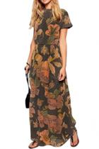 Oasap Grace Elements Foliage Print Midi Dress