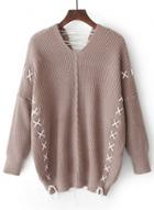 Oasap V Neck Long Sleeve Lace Up Sweaters