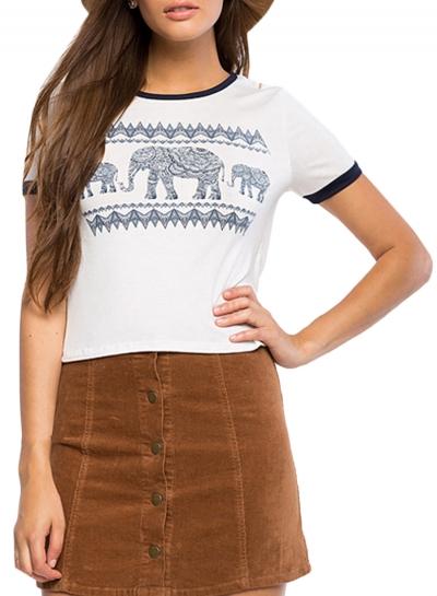 Oasap Women's Casual Round Neck Short Sleeve Elephant Print Tee