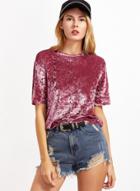 Oasap Fashion Solid Short Sleeve Velvet Tee