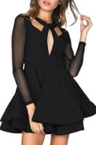 Oasap Women's Cut Out Front Open Back Mesh Long Sleeve Dress