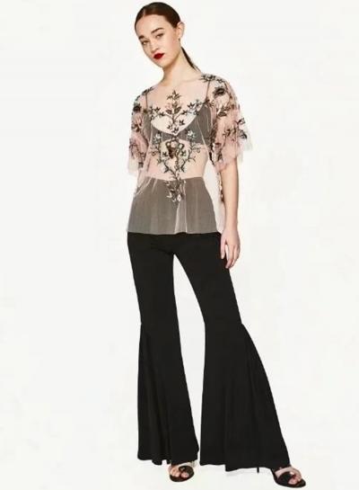 Oasap Cute Mesh Embroidery Sheer Shirt