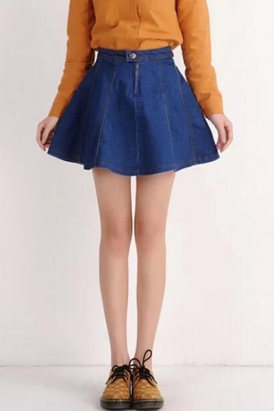 Oasap Denim High-waisted Swing Skirt