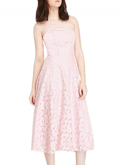 Oasap Women's Sweet Lace Strapless Fit Flare Midi Dress