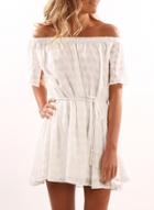 Oasap Slash Neck Short Sleeve Plaid Pattern Mini Dress
