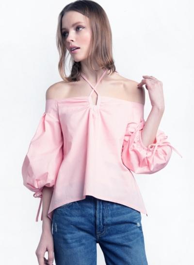 Oasap Halter Off Shoulder Lantern Sleeve Blouse