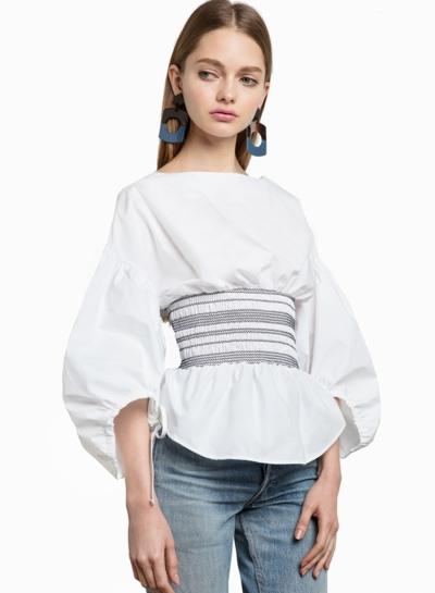 Oasap Lantern Sleeve Collect Waist Blouse