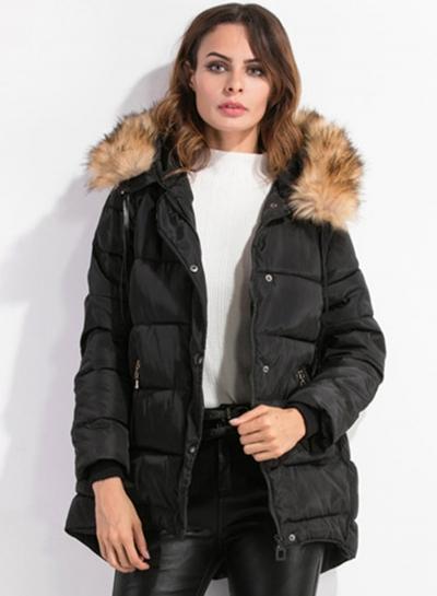 Oasap Faux Hur Hooded Single Breasted Coat