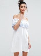 Oasap Off Shoulder Ruffle Floral Embroidery Mini Dress