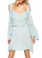 Oasap Women's Elegant Cutout Shoulder Long Trumpet Sleeve Dress