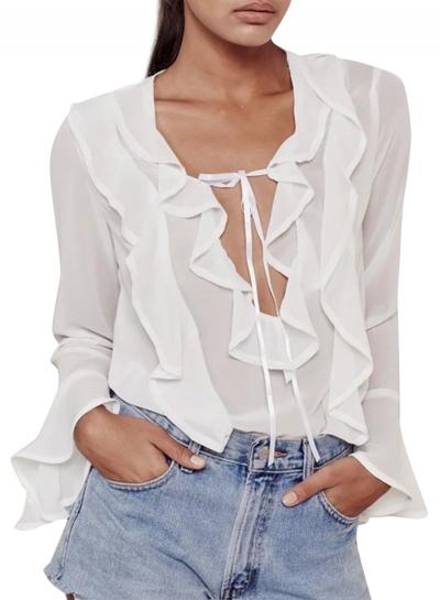 Oasap Women's Fashion Long Sleeve Ruffle Trim Chiffon Blouse