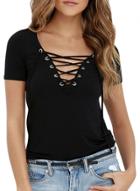 Oasap Women's Solid V Neck Lace Up Front Short Sleeve Casual Top