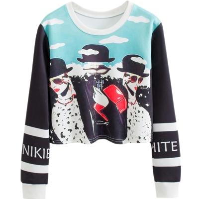 Oasap Women's Casual Long Sleeve Print Pullover Cropped Sweatshirt