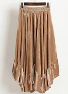 Oasap Velvet Asymmetric Flounce Trim High Elastic Wiast Maxi Skirt