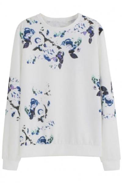 Oasap Essential Floral Print White Sweatshirt
