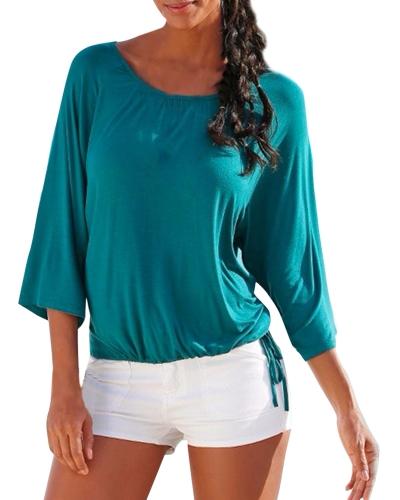 Oasap Women's Casual 3/4 Sleeve Drawstring Hem Pullover Blouse