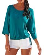 Oasap Women's Casual 3/4 Sleeve Drawstring Hem Pullover Blouse
