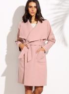 Oasap Solid Long Sleeve Trench Coat With Belt