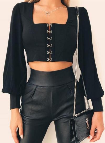 Oasap Fashion Backless Lantern Sleeve Blouse