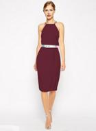 Oasap Spaghetti Strap Sleeveless Office Solid Midi Dress