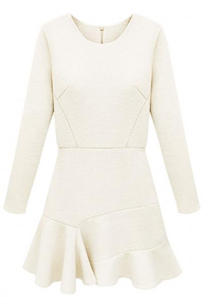 Oasap Demure Flounced-hem A-line Beige Mini Dress